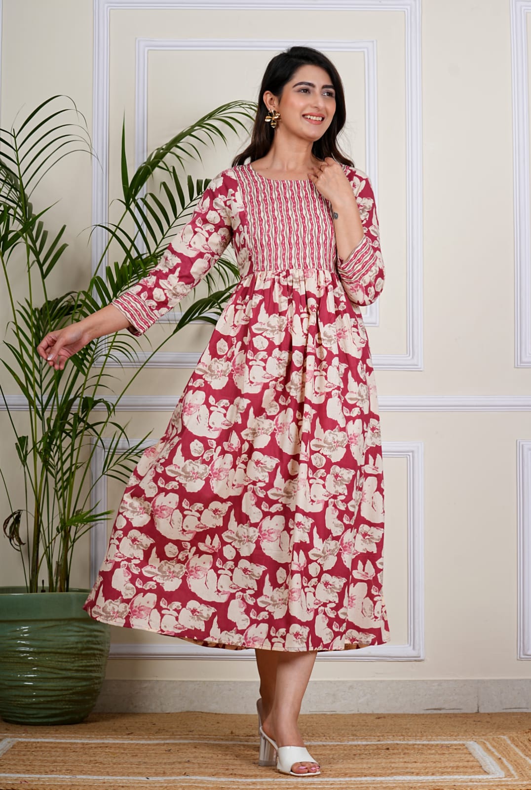 Blush Rose Vertical Stripe Maxi Dress