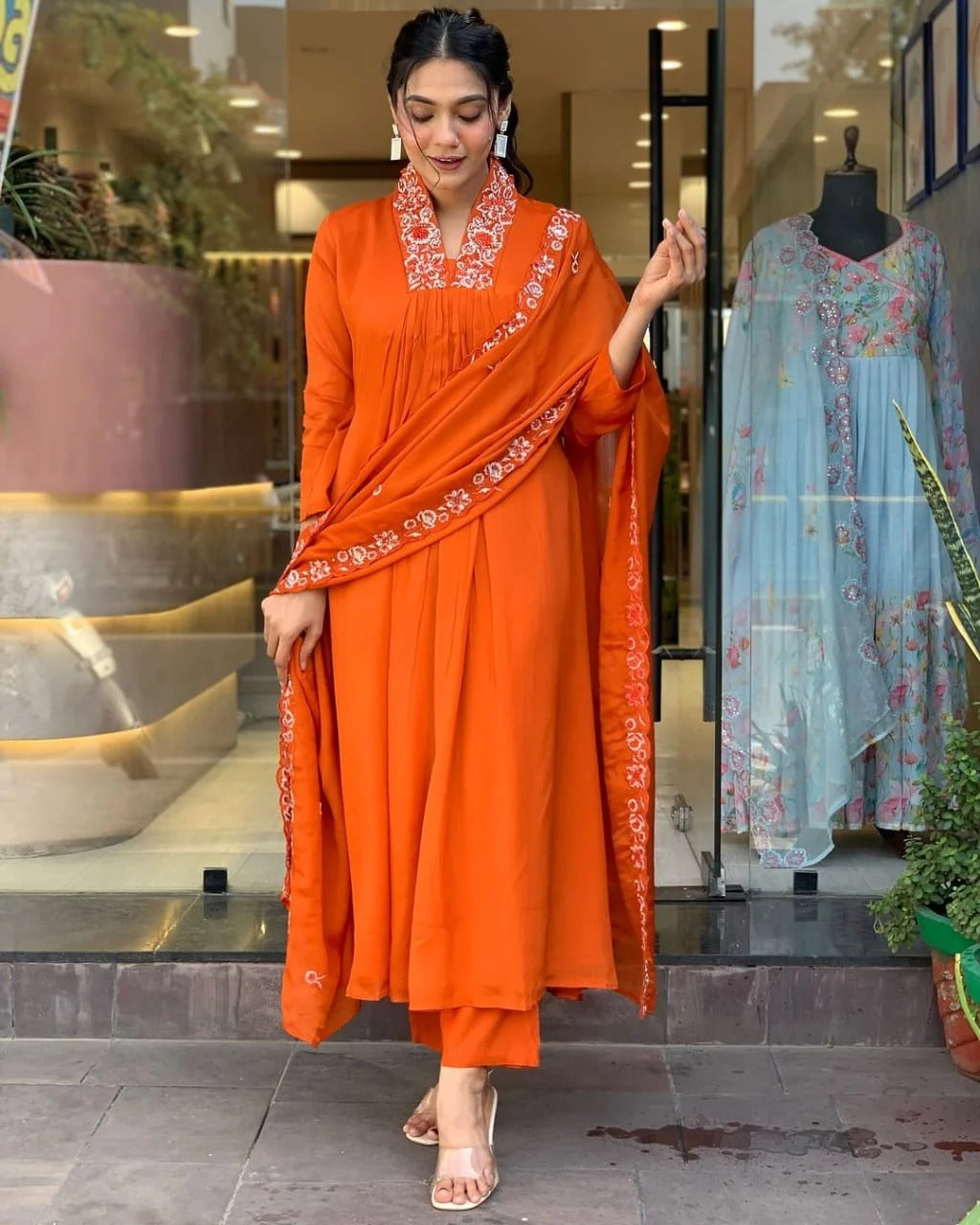 Amber Elegance Embroidered Kurta Set with Dupatta