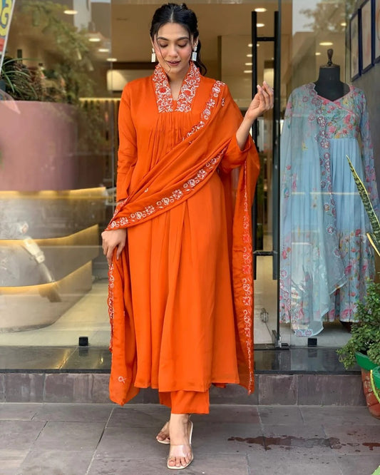 Amber Elegance Embroidered Kurta Set with Dupatta