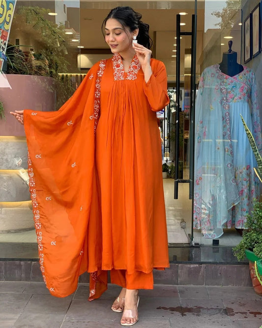 Amber Elegance Embroidered Kurta Set with Dupatta