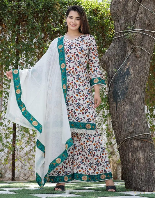 Ivory Garden Printed Kurta Set with Dupatta