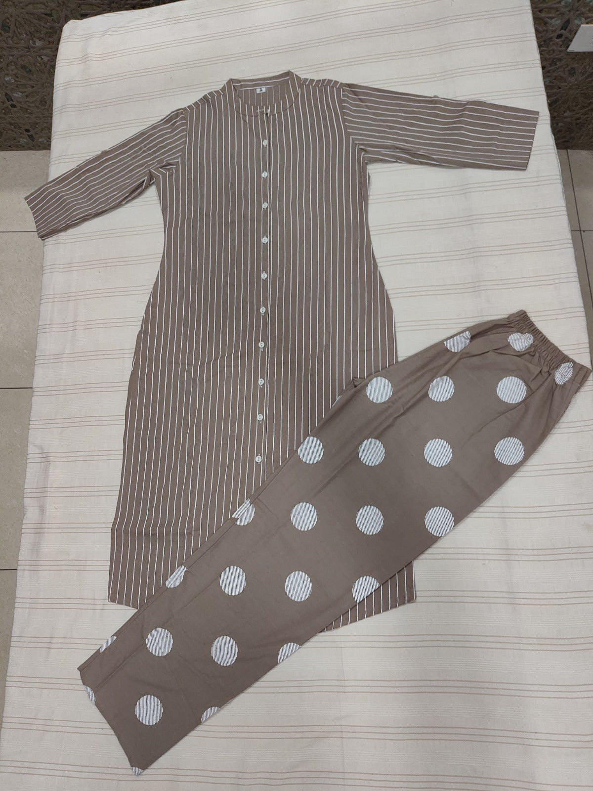 Minimalist Brown Striped Cotton Rayon Kurta Set